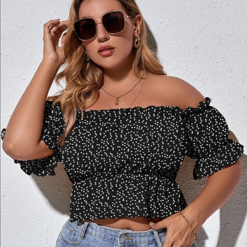 Shein Curve Peplum Polka Dot Off The Shoulder Top 2X